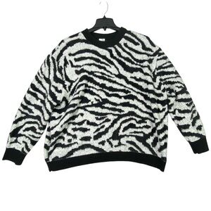 Grace + Karma Zebra Eyelash Sweater Women's 2X Black White Soft Pullover NWT